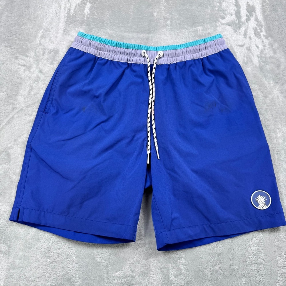 Chubbies Swim Trunks Men Small Blue Lined Drawstring Logo Slash‎ Pockets
